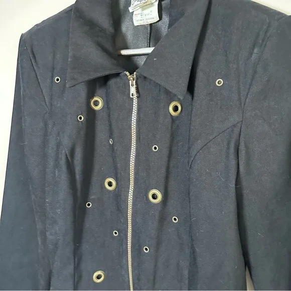 Joseph Ribkoff Black Zip Jacket Rivet Designs Size 8 - Picture 3 of 7